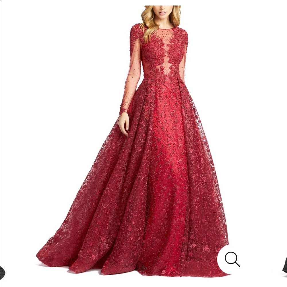 Red embellished ball gown